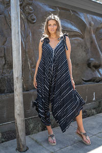 Mono de algodón sin mangas para mujer, con rayas, cuello en V, ajuste holgado, dobladillo asimétrico, ropa informal de playa - Product Image 4