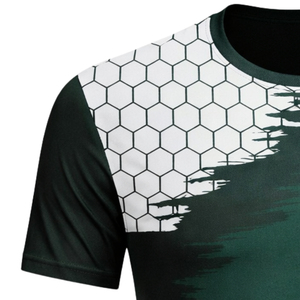 Camiseta de Fútbol Personalizada para Hombre, Verde y Blanca con Estampado Hexagonal Sublimado, Manga Corta, Cuello Redondo, Deportiva, Transpirable - Product Image 5