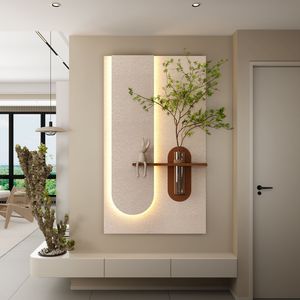Lampes murales LED 3 couleurs réglables en forme de sculpture 3D en grès, décor avec plantes vertes simulées, vase en verre, statue de lapin, télécommande - Product Image 3