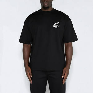 T-shirt noir à manches courtes pour homme HAMILO, coupe classique, col rond, en jersey de coton, décontracté, lavé, uni, devant vierge - Product Image 1
