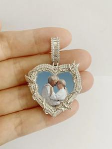 Personalized Moissanite Iced Out <b>Memory</b> Pendant In 925 Sterling Silver Heart Pendant For Anniversary <b>Gift</b> For Her - Product Image 1