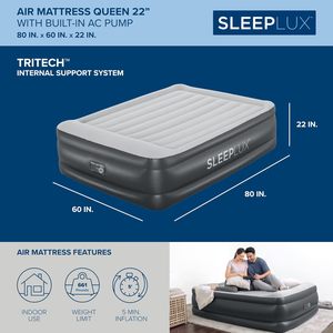 Colchón Inflable Resistente SleepLux con Bomba Integrada, Almohada y Cargador USB - Product Image 3