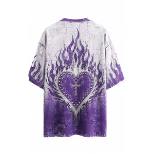 Men's Oversized Purple Cross <b>Flame</b> Print T-<b>Shirt</b> Short Sleeve O-Neck Gothic Style Woven Fabric Rhinestone T-<b>Shirts</b> - Product Image 3
