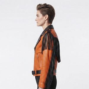 Women Waist Belt Fringe Leather Motorcycle <b>Jacket</b> Female Side Pockets Leather Fringed <b>Jackets</b> Girls Zip Up Leather Fringe <b>Jacket</b> - Product Image 3