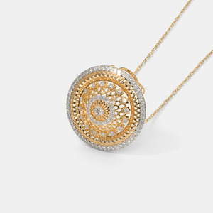 14K Yellow Gold Circular Filigree Lab Grown Diamond Statement Pendant Necklace - Product Image 6