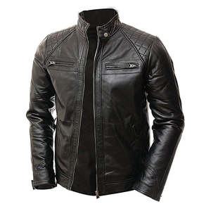Veste de moto en cuir d'agneau véritable pour homme, col montant, logo sur le devant, fabrication sur mesure, marque privée, haute qualité, prix bas - Product Image 4