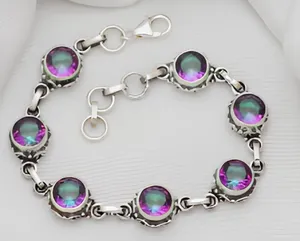 Pulsera de Cadena de Plata 925 Estilo Bohemio con Topacio Místico en Engaste de Bisel, Joyería Unisex para Uso Diario - Product Image 3