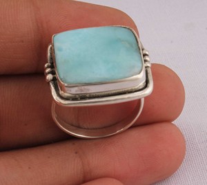 Natural Larimar Large Square <b>Ring</b> 925 Sterling <b>Silver</b> Jewelry Big Stone <b>Statement</b> <b>Ring</b> Caribbean Blue Gemstone <b>Ring</b> for Women - Product Image 1