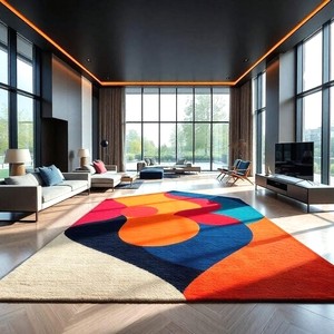 Alfombra Artesanal Abstracta con Bloques de Color y Patrón Geométrico Audaz para Decoración de Interiores y Pisos de Sala de Estar y Dormitorio Modernos - Product Image 1