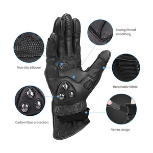 Custom Logo Printed PU Leather <b>Touch</b> Screen Full Finger Motorbike <b>Gloves</b> Breathable Quick Dry for Outdoor Sports Black & White - Product Image 6