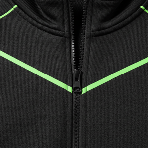 Sudadera con Capucha y Cremallera para Hombre, Color Sólido, Forro Polar, Estilo Casual, Corte Regular, Negro con Ribete Verde Neón, Transpirable, Nuevo Diseño de Otoño - Product Image 6