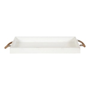 Plateau décoratif rectangulaire en bois blanc avec poignées en corde, style shabby chic, finition vieillie, emballage individuel - Product Image 6