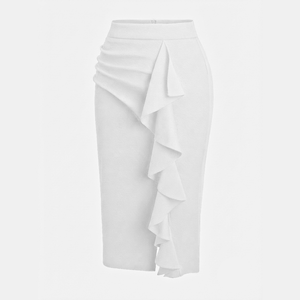 Falda Midi Tipo Lápiz para Mujer, Cintura Alta, Transpirable, Ligera, Elegante, con Volantes, para Oficina - Product Image 3