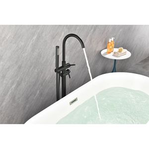 Rubinetto per vasca da bagno a pavimento ad alta portata con doccetta e beccuccio girevole - Rubinetti per vasca e doccia a pavimento - Product Image 5