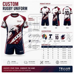 Wholesale New Stitched <b>Men</b> Sublimated Rugby Uniform Printed Design Jersey With Shorts Professional Top Quality Rugby Uniform - Product Image 5