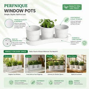 PERFNIQUE Large Indoor/Outdoor Herb Garden Planter Powder Coated Metal Window Pots Windowsill Tray Durable <b>Lightweight</b> Drainage - Product Image 6