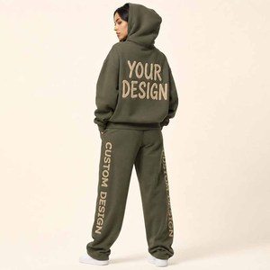 Conjunto Deportivo Informal con Capucha para Mujer, de Forro Polar, con Logotipo Personalizado Bordado, Corte Holgado, para Todas las Temporadas, 100% Algodón - Product Image 2