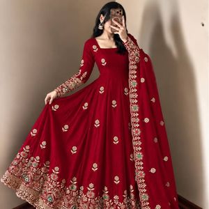 <b>Red</b> Embroidered Anarkali Suit <b>Silk</b> Dupatta Set Women Ethnic Wedding Party Outfit India Pakistan - Product Image 3