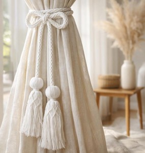 Long Curtain <b>Tiebacks</b> Cotton Tassels Custom Color, Farmhouse Style, Housewarming gift ideas, Bohemian Home Decor, Drape Holders - Product Image 2