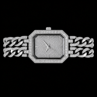 Bracelet Montre de Luxe en Acier Inoxydable Argenté avec Diamants Moissanite Rectangulaires Sertis, Style Hip Hop Premium, Bijoux de Mode