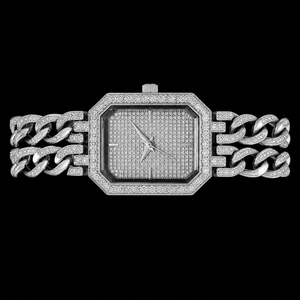 Bracelet Montre de Luxe en Acier Inoxydable Argenté avec Diamants Moissanite Rectangulaires Sertis, Style Hip Hop Premium, Bijoux de Mode - Product Image 2