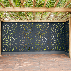 Dark Metal Laser Cut Leaf <b>Privacy</b> <b>Screen</b> Outdoor Decorative Garden Fence Panel Pergola Patio Divider Modern Wall Design Panel - Product Image 1
