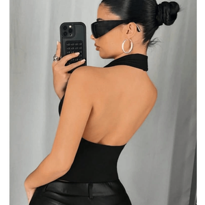 Vestido mini azul marino con cuello en V y corte en A para mujer - Product Image 1