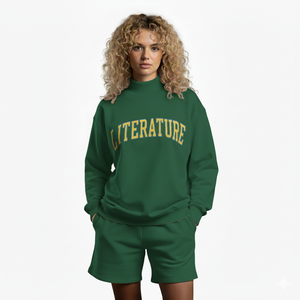 Ensemble court minimaliste à col montant pour femme, chaud et doux, deux pièces, tissu léger et confortable, style détente pour la saison froide - Product Image 1