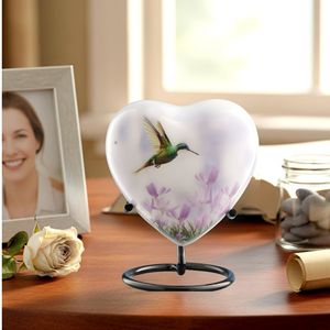 Urne commémorative en cœur pour cendres femmes hommes adulte urne colibri blanc pour femme mâle soigneusement fabriqué à la main funéraire décoratif - Product Image 2