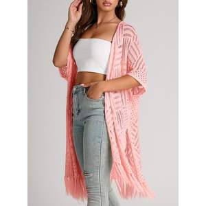 2025 Women's Open Front Knit Sheer <b>Cardigan</b> <b>Summer</b> Boho <b>Lightweight</b> Kimono Cover Ups Casual Style Plus Size Solid Print - Product Image 2