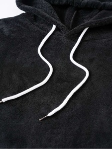 Sudadera con Capucha Negra para Hombre, Lavado Ácido, Lana, Corte Regular, Casual, Invierno, Ecológica, Color Sólido, Tejido de Punto, Cordón Blanco - Product Image 4