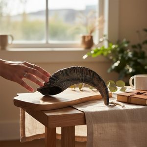 Shofar en corne de bélier polie - Corne écologique traditionnelle de forme naturelle, son résonant pour les cérémonies religieuses et la décoration intérieure - Product Image 4