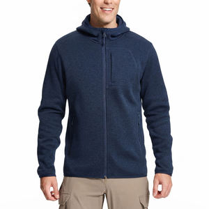 Heather Knit Fleece Hoodie Full Zip Sweater <b>Jacket</b> Cozy Winter Hooded Coat Gents Custom Outerwear Factory Direct Price - Product Image 5