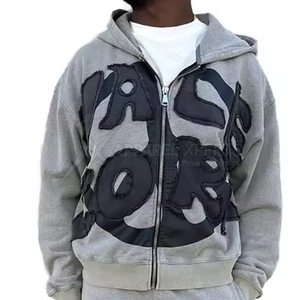 Ensemble de survêtement décontracté pour homme style Hip Hop Punk avec fermeture éclair et design vieilli – Vente en gros Printemps-Automne (Haut à capuche et pantalon) - Product Image 2