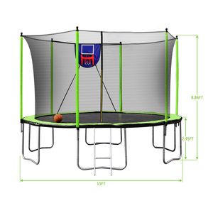 Trampolino Verde da 4,5 m con Canestro da Basket, Gonfiatore e Scala, 6 Nuove Protezioni per Pali di Sicurezza, Giocattoli per Saltare - Product Image 2