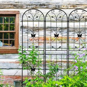 Set di 4 tralicci da giardino in metallo antiruggine neri da 220 cm x 50 cm per piante rampicanti, supporto per fiori da esterno - Product Image 4