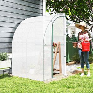 Serra da Esterno Eco-Friendly 1,5m x 1,2m x 2,1m con Tettoia e Copertura in PE Bianco, per Piante e Vivaio, con Finestra Avvolgibile - Product Image 2