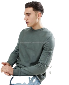 Venta caliente de los hombres 100% algodón impreso pulóver cuello redondo sudadera transpirable de punto caqui con bolsillo personalizable - Product Image 1
