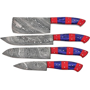 Custom 4PCS Hand Forged Damascus Kitchen <b>Knife</b> <b>Set</b> Chef Santoku Cleaver Utility <b>Knives</b> Colored Wood Handle OEM ODM Wholesale - Product Image 6