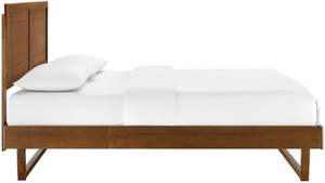 Modern Full-Size Solid <b>Wood</b> Platform <b>Bed</b> with Angular Walnut Frame Featuring Traditional Design - Product Image 2