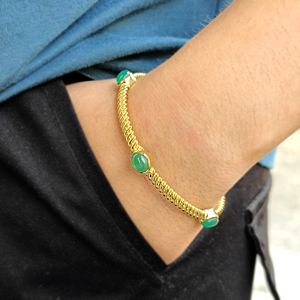 Black Green Oval Onyx Stone Women's Adjustable Cuff <b>Bracelet</b> Twisted <b>Rope</b> Texture Handmade 18k Gold Plated Bezel Set Open Bangle - Product Image 4