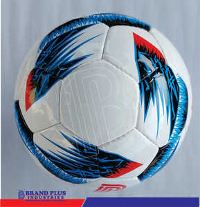 Ballon de football de qualité supérieure, taille 5, pour entraînement, en PU durable et brillant, avec logo personnalisé, blanc, bleu, rouge - Product Image 4
