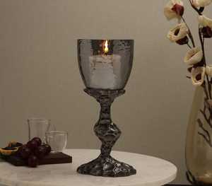 Jaffsexports Candelabro de Aluminio Niquelado Antiguo con Textura Martillada y Soporte de Cristal Mercurizado, Ecológico y Duradero para - Product Image 1