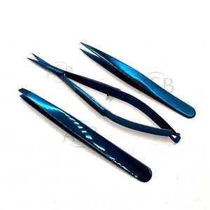 Pinzas Profesionales para Cejas de Plasma Azul con Logotipo Personalizado, Ecológicas, de Acero Inoxidable, con Puntas Inclinadas y Afiladas, Tipo Tijera con Resorte - Product Image 1