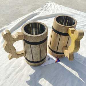 Nouvelle tasse à bière rustique en bois, fabriquée à la main, résistante à l'eau, inspirée du patrimoine des guerriers, façonnée par des artisans indiens. - Product Image 1