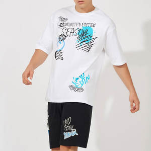 Ensemble de survêtement pour homme avec logo personnalisé, t-shirt et short de sport à séchage rapide, grande taille, respirant, 100% coton - Product Image 2