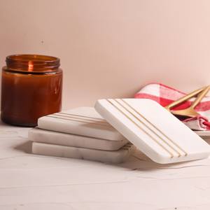 แผ่นรองแก้วหินอ่อนหรูหราฝังทองเหลือง งานฝีมือประดับโต๊ะหิน - Product Image 6