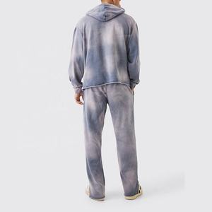 Survêtement unisexe ample 2-en-1 en coton 100% uni, style vintage, délavé à l'acide, effet usé et décoloré par le soleil, avec sweat à capuche - Product Image 4