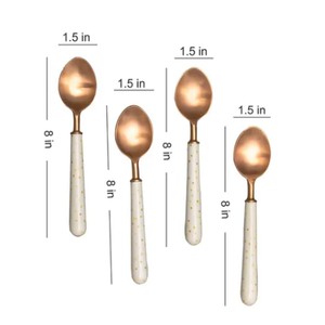 Juego de cubiertos nórdicos de oro rosa con mango de resina, cuchara de té y postre de acero inoxidable, juego de cubiertos con diseño de lunares, vajilla para la cena. - Product Image 4