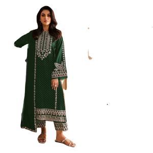 Dernier modèle de Salwar Kameez pakistanais de créateur, style décontracté, long, en tissu de faux Georgette et de chiffon épais, avec motif floral brodé - Product Image 1